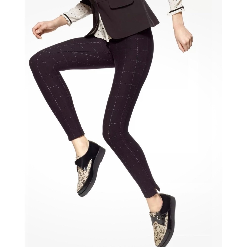 New‎ w/tags HUE Women's Black Windowpane Loafer Skimmer Pull On Pants small